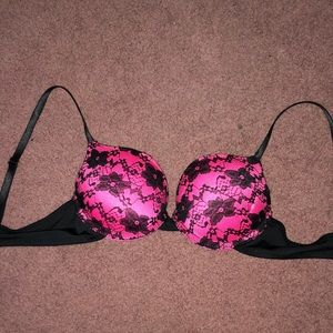 Pink Push-up Bra with Black Lace